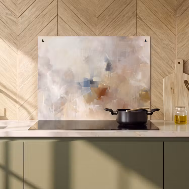 Abstract - Borstelstreken - Modern - Beige - Kunst Inductie beschemer met haakjes klein -sfeer2