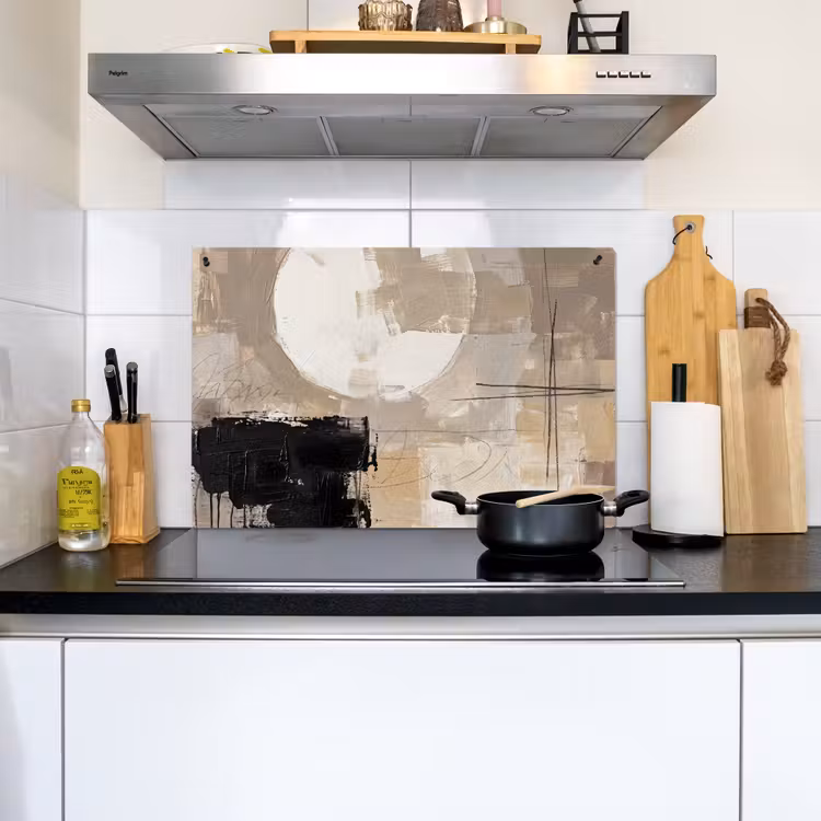 Abstract - Cirkel - Modern - Beige - Zwart - Minimalistisch Inductie beschemer met haakjes klein -sfeer2