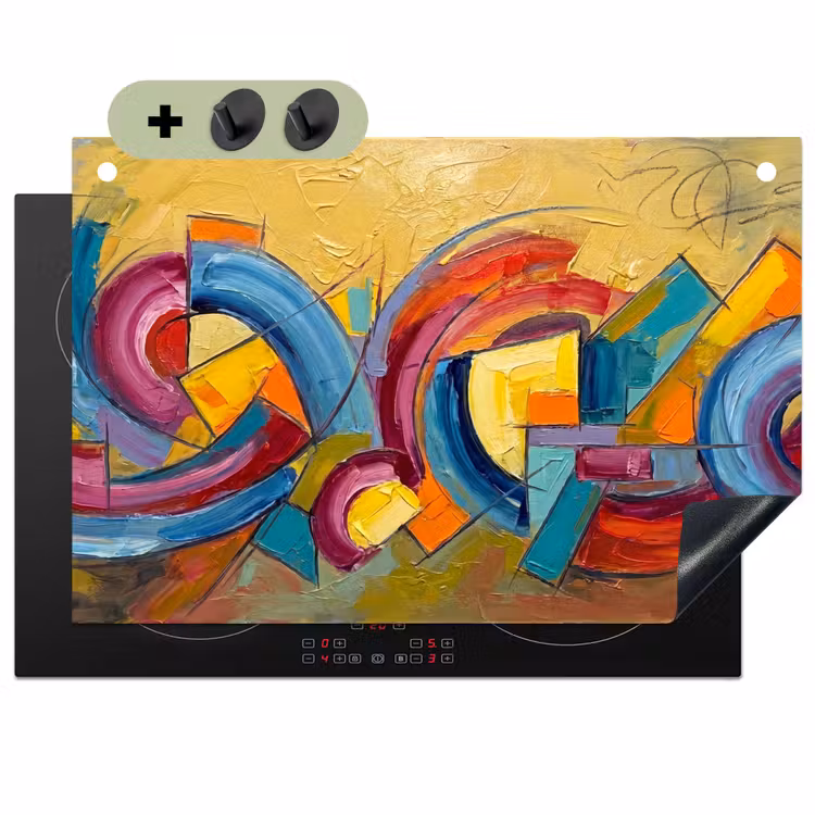 Abstract - Cirkels - Schilderij - Kleurrijk - Dynamisch Inductie beschemer met haakjes klein -3d