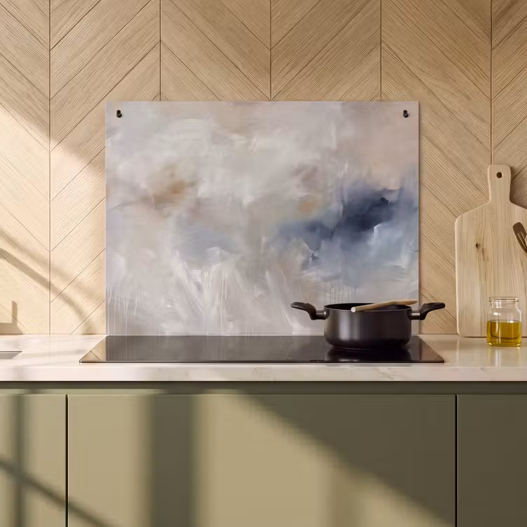 Abstract - Wolken - Sfeer - Modern - Beige Inductie beschemer met haakjes klein -sfeer2