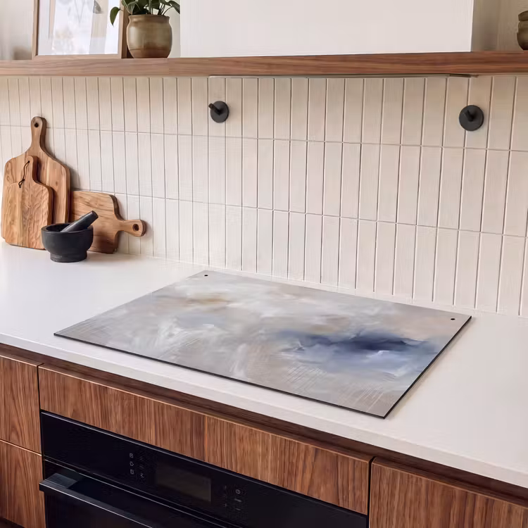 Abstract - Wolken - Sfeer - Modern - Beige Inductie beschemer met haakjes klein -sfeer1