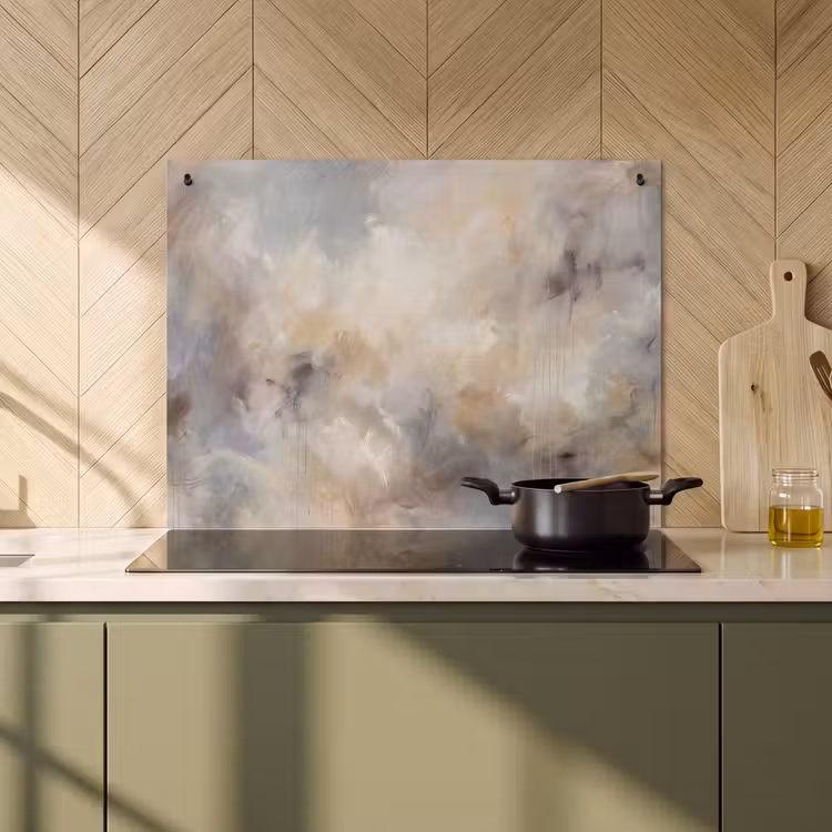 Abstract - Wolken - Sfeervol - Beige - Grijs Inductie beschemer met haakjes klein -sfeer2