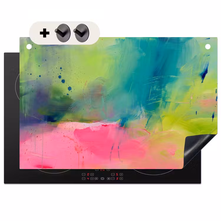 Abstract - Kleuren - Modern - Groen - Roze Inductie beschemer met haakjes klein -3d