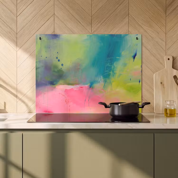 Abstract - Kleuren - Modern - Groen - Roze Inductie beschemer met haakjes klein -sfeer2