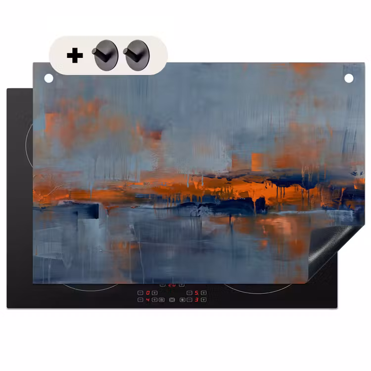 Abstract - Kleuren - Modern - Oranje - Grijs Inductie beschemer met haakjes klein -3d