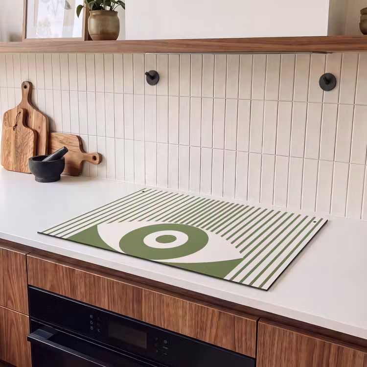 Abstract - Oog - Strepen - Modern - Groen Inductie beschemer met haakjes klein -sfeer1