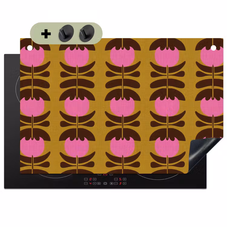 Abstract - Bloemen - Roze Inductie beschemer met haakjes klein 777 -3d