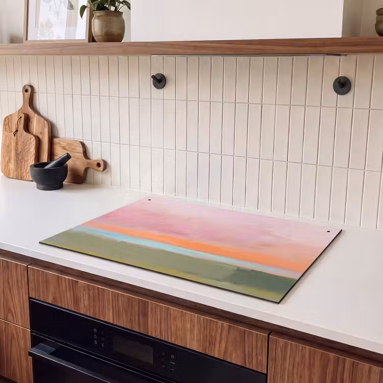 Abstract - Landschap - Modern - Roze - Oranje Inductie beschemer met haakjes klein -sfeer1
