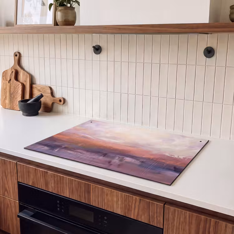 Abstract - Landschap - Modern - Paars - Oranje Inductie beschemer met haakjes klein -sfeer1
