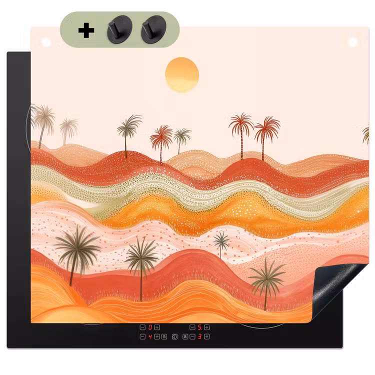 Abstract landschap - Palmbomen - Kleurrijk Inductie beschemer met haakjes middel -3d