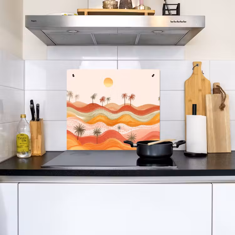 Abstract landschap - Palmbomen - Kleurrijk Inductie beschemer met haakjes middel -sfeer2