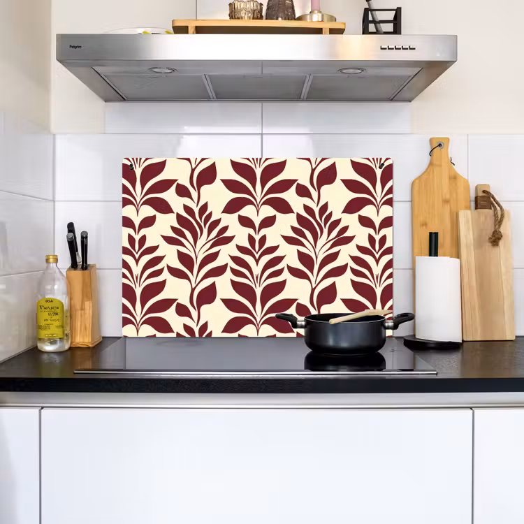 Abstract - Bladeren - Burgundy Inductie beschemer met haakjes klein 777 -sfeer2