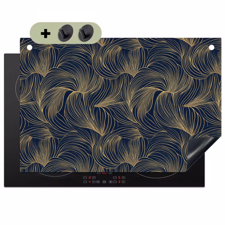 Abstract - Lijnen - Blauw - Goud Inductie beschemer met haakjes klein 777 -3d