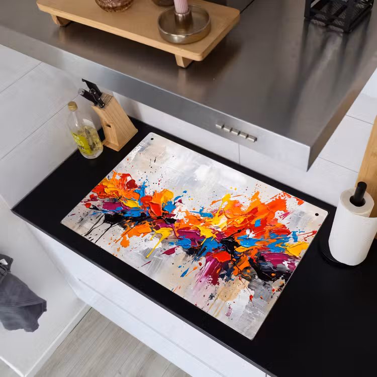 Abstract - Schilderij - Kleurrijk - Dynamisch Inductie beschemer met haakjes klein -sfeer1