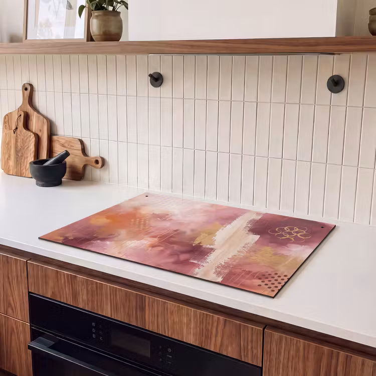 Abstract - Rood - Goud - Modern - Kunst Inductie beschemer met haakjes klein -sfeer1