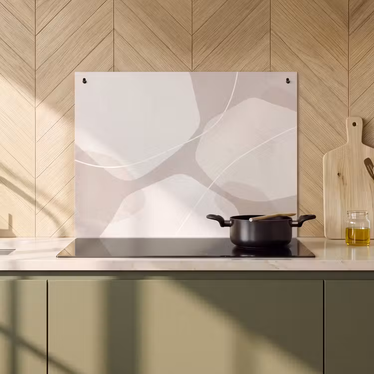 Induction Hob Cover & Splashback (2-in-1) - Abstract - Shapes - Beige - Abstract - Vormen - Beige Inductie beschemer met haakjes klein
