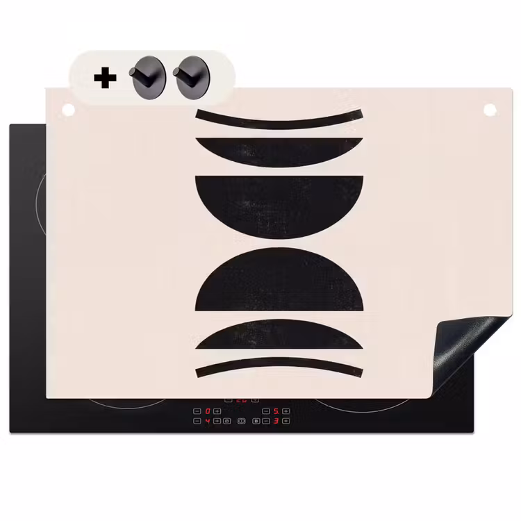 Induction Hob Cover & Splashback (2-in-1) - Abstract - Shapes - Black - Abstract - Vormen - Zwart Inductie beschemer met haakjes klein