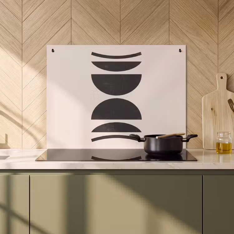 Induction Hob Cover & Splashback (2-in-1) - Abstract - Shapes - Black - Abstract - Vormen - Zwart Inductie beschemer met haakjes klein