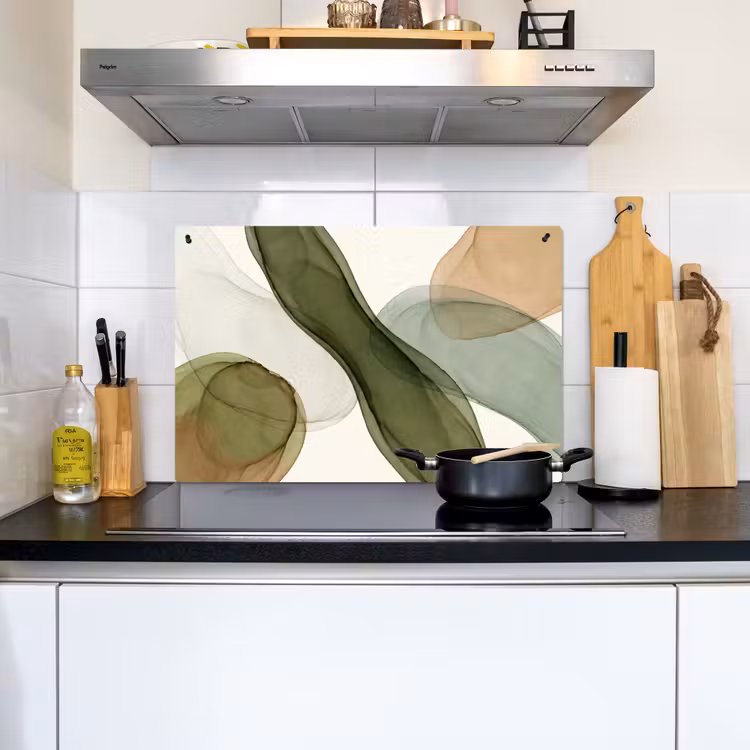 Abstract - Vormen - Modern - Kunst - Groen - Bruin Inductie beschemer met haakjes klein -sfeer2