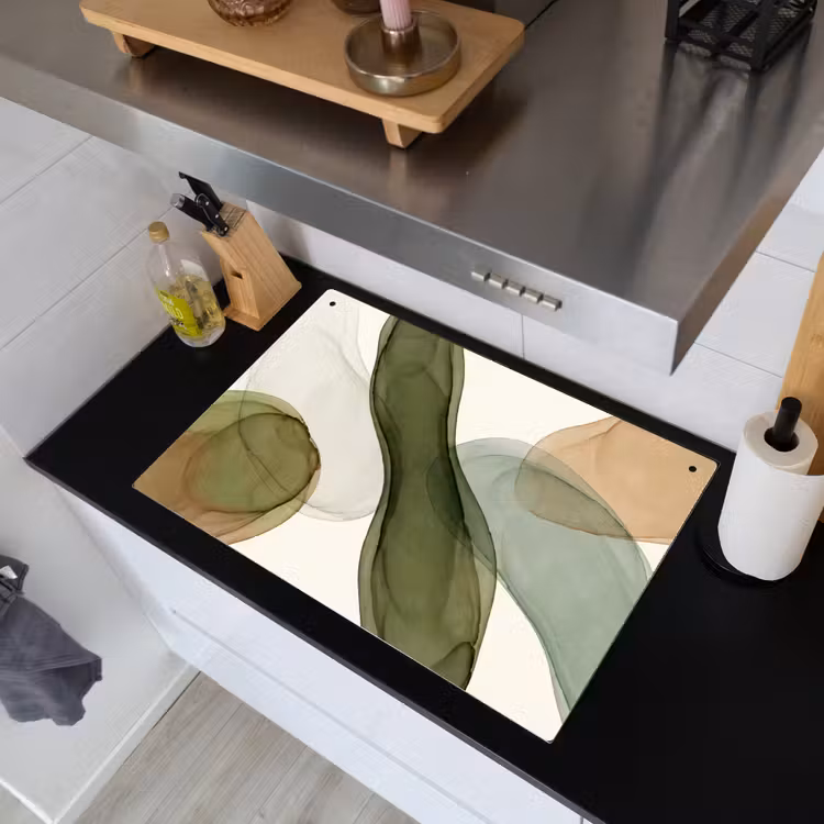 Abstract - Vormen - Modern - Kunst - Groen - Bruin Inductie beschemer met haakjes klein -sfeer1