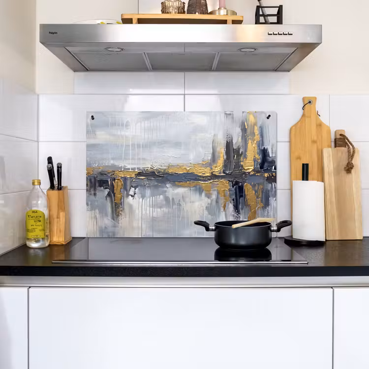 Abstract - Structuur - Goud - Grijs - Modern Inductie beschemer met haakjes klein -sfeer2