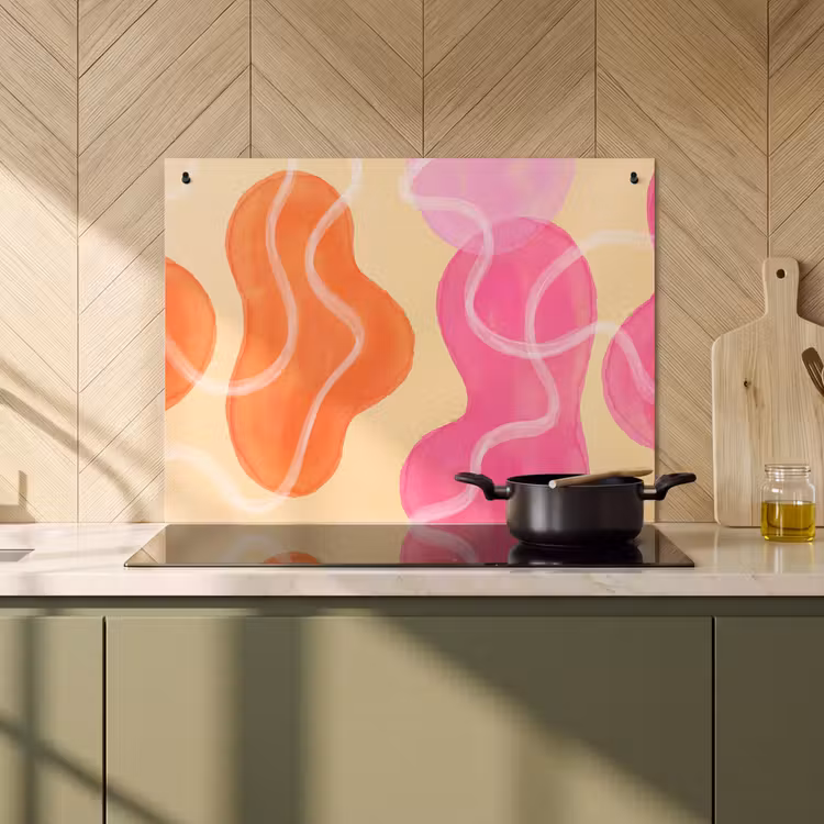 Abstract - Aquarel - Organisch - Oranje - Roze Inductie beschemer met haakjes klein -sfeer2