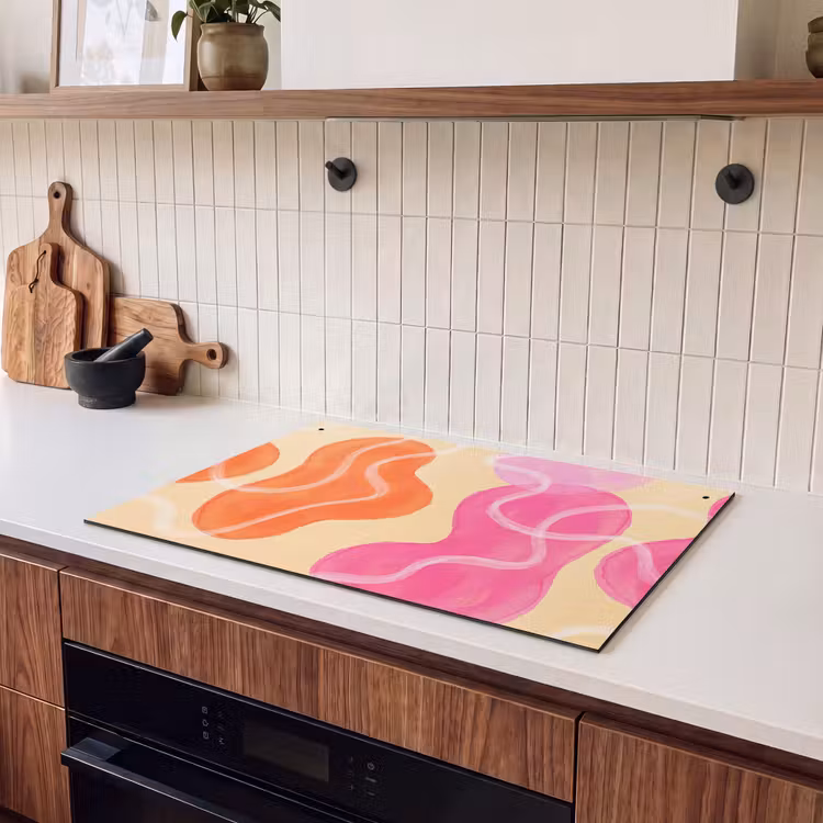 Abstract - Aquarel - Organisch - Oranje - Roze Inductie beschemer met haakjes klein -sfeer1