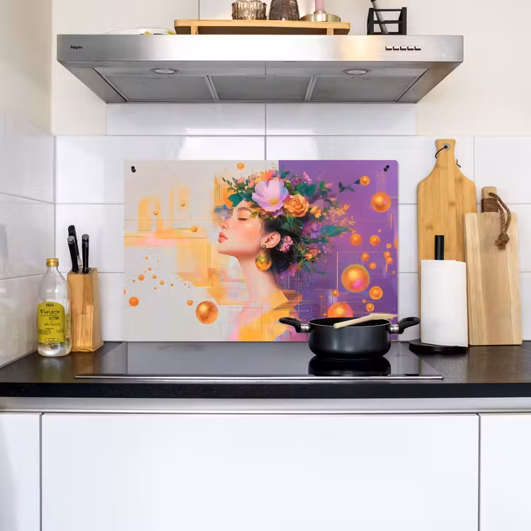 Abstract - Vrouw - Bloemenkroon - Goud Inductie beschemer met haakjes klein -sfeer2