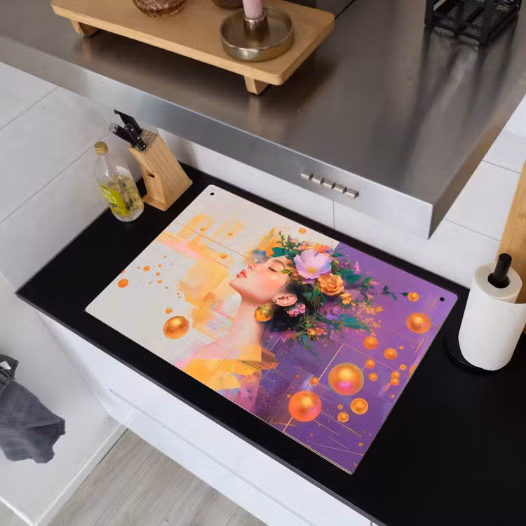 Abstract - Vrouw - Bloemenkroon - Goud Inductie beschemer met haakjes klein -sfeer1