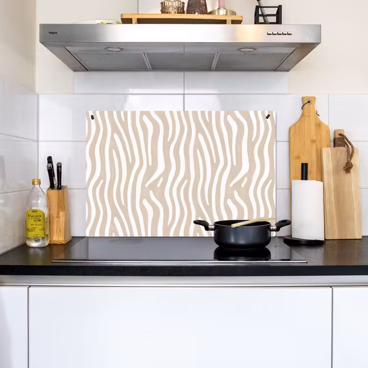 Abstract - Zebra - Beige Inductie beschemer met haakjes klein 777 -sfeer2