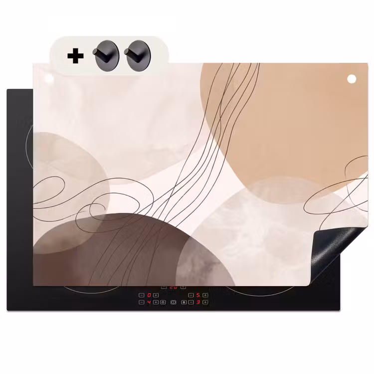 Induction Hob Cover & Splashback (2-in-1) - Abstraction - Beige - Modern - Abstractie - Beige - Modern Inductie beschemer met haakjes klein