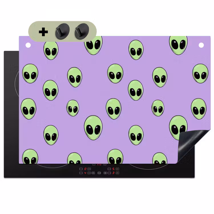 Alien - Retro - Lila Inductie beschemer met haakjes klein 777 -3d