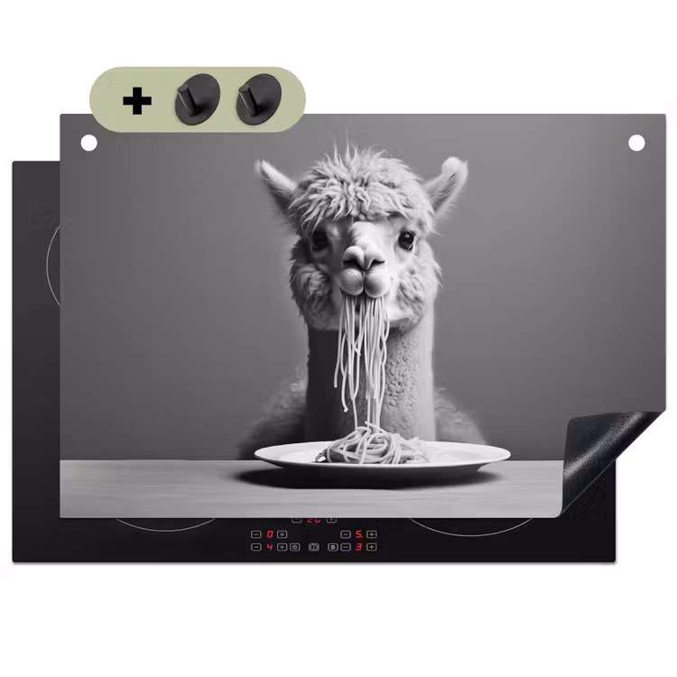 Alpaca - Pasta - Zwart - Wit - Grappig - Dieren Inductie beschemer met haakjes klein -3d