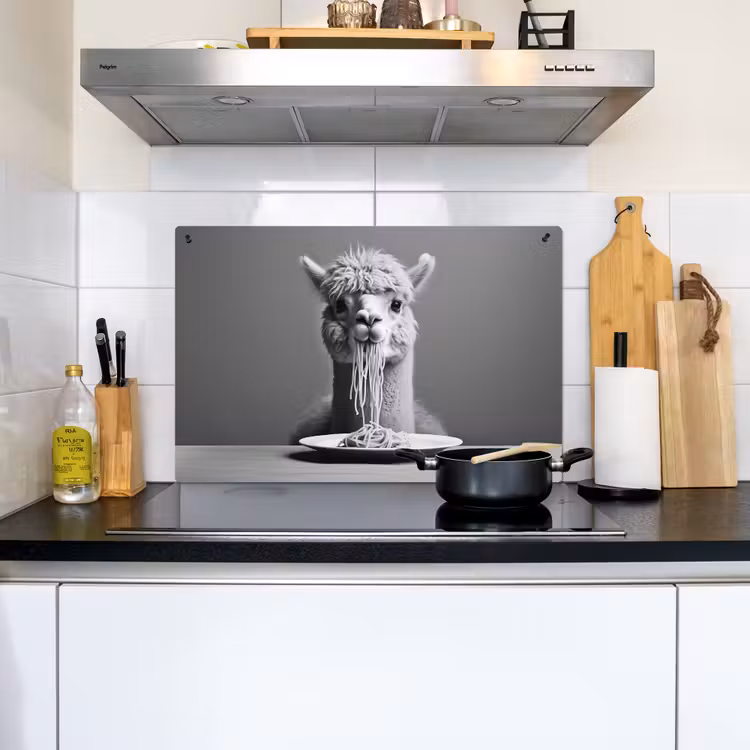 Alpaca - Pasta - Zwart - Wit - Grappig - Dieren Inductie beschemer met haakjes klein -sfeer2