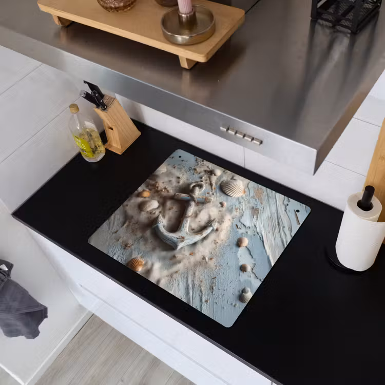 Anker - Hout - Schelpen - Zand Inductie beschemer met haakjes middel -sfeer1