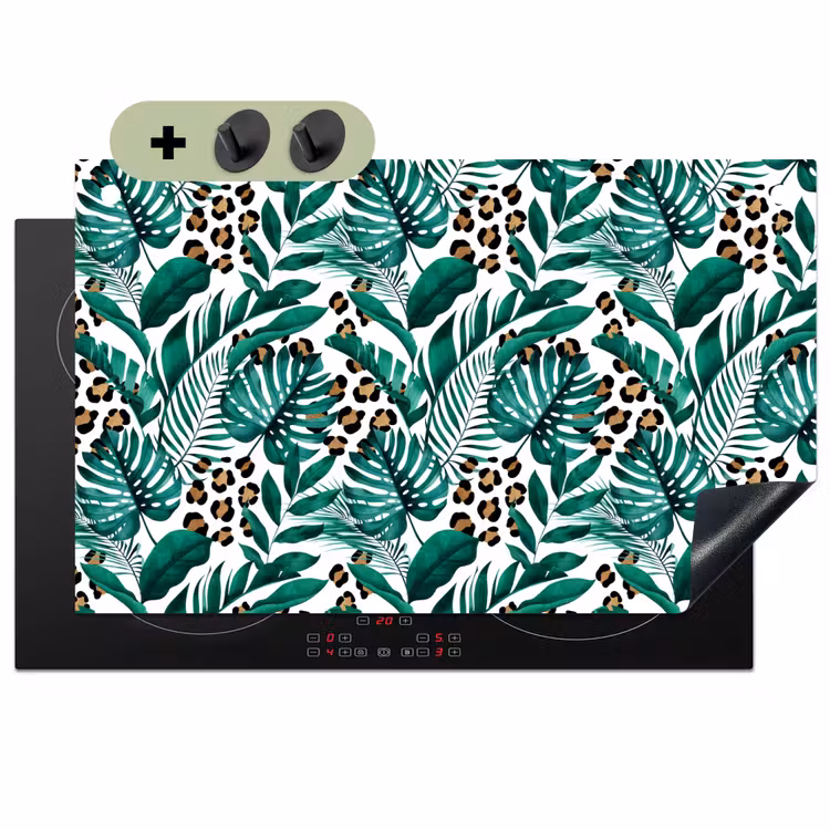 Dierenprint - Panter - Bladeren - Tropisch - Jungle Inductie beschemer met haakjes klein -3d