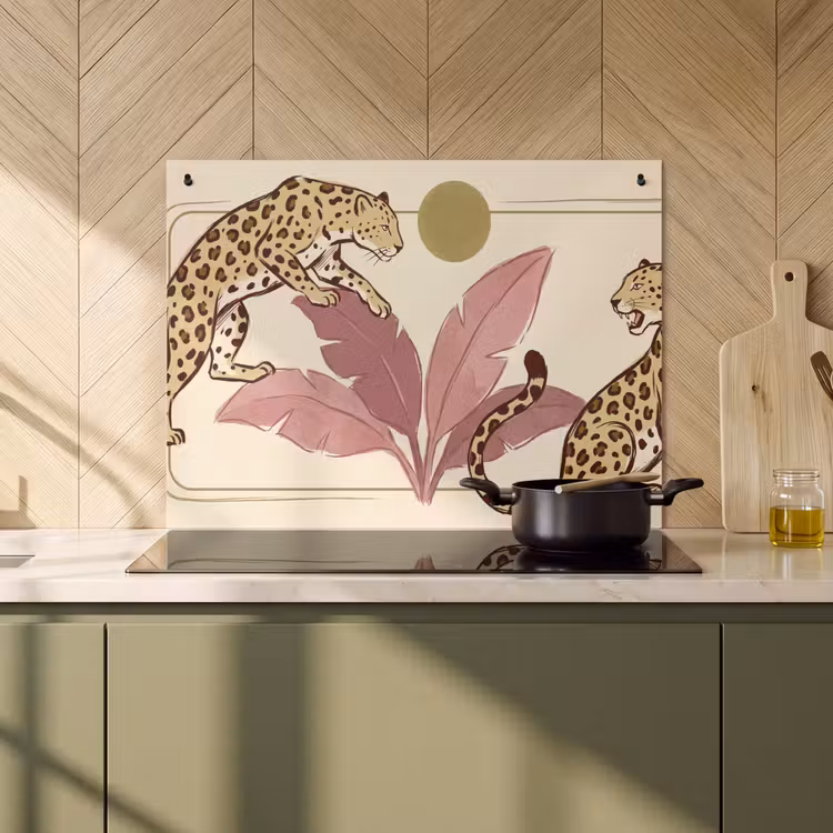 Dieren - Kat - Jungle - Illustratie - Beige Inductie beschemer met haakjes klein -sfeer2