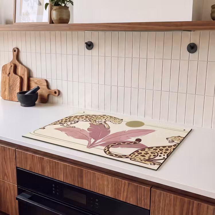 Dieren - Kat - Jungle - Illustratie - Beige Inductie beschemer met haakjes klein -sfeer1