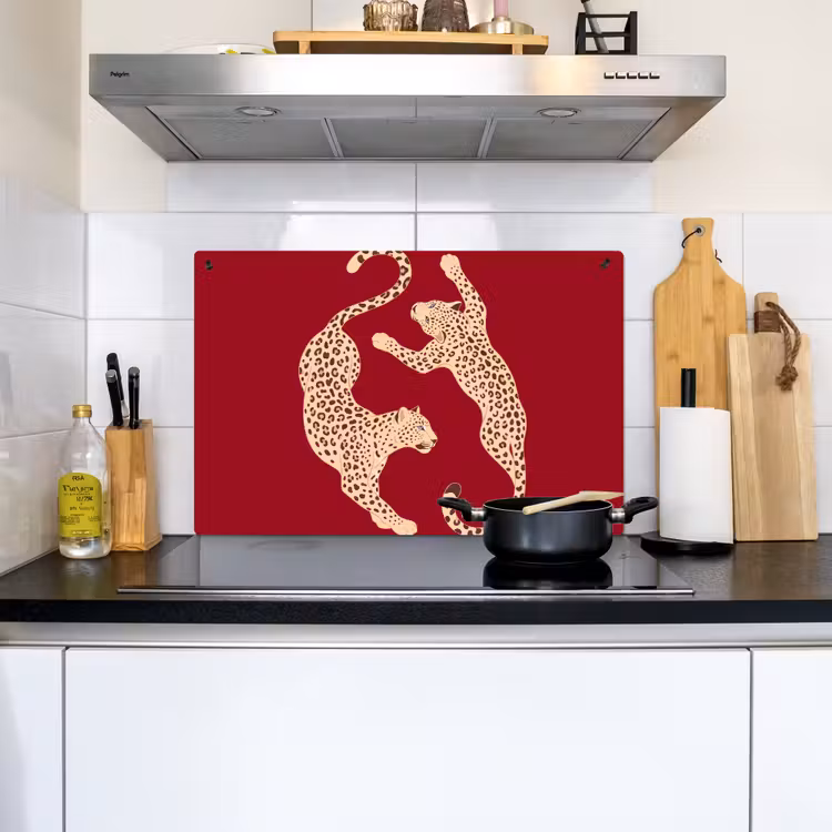 Dieren - Luipaard - Abstract - Rood - Modern Inductie beschemer met haakjes klein -sfeer2