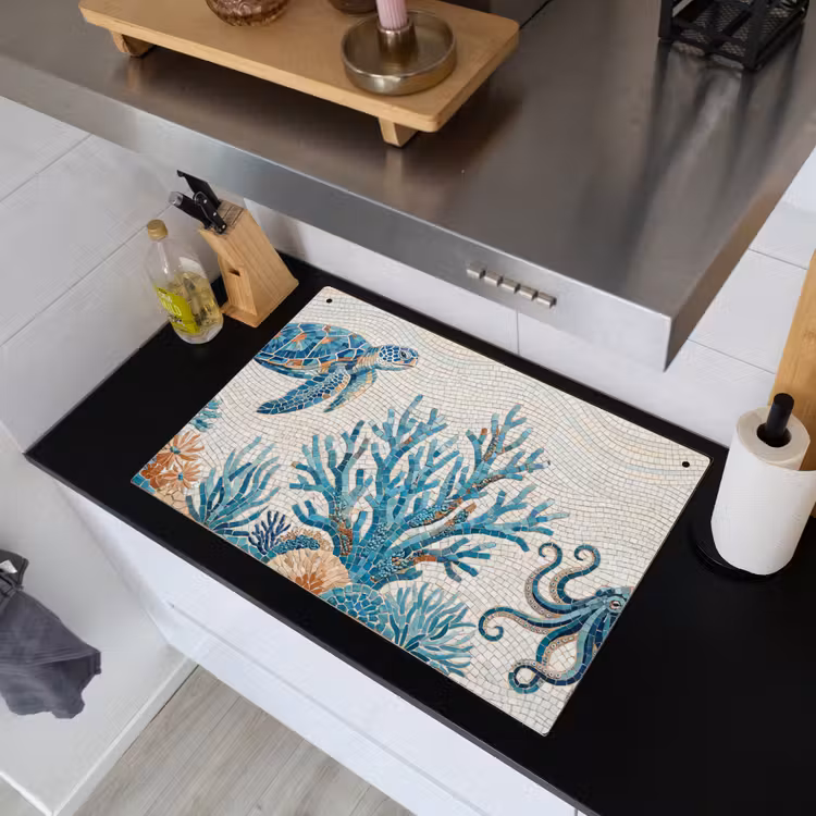 Dieren - Onderwater - Natuur - Mozaïek - Blauw Inductie beschemer met haakjes klein -sfeer1