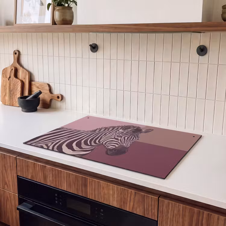 Dieren - Zebrahoofd - Wildlife - Modern - Bruin Inductie beschemer met haakjes klein -sfeer1