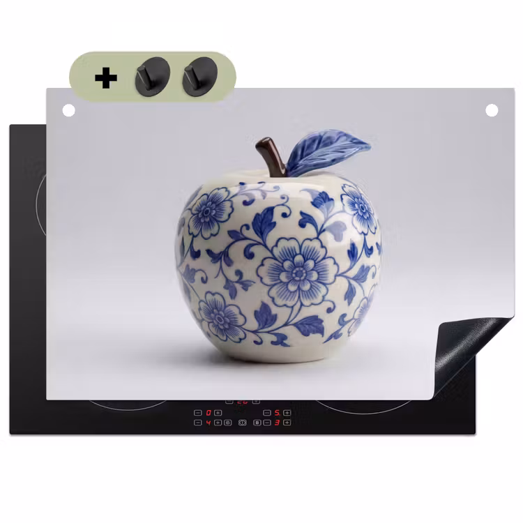 Appel - Blauw - Klassiek Inductie beschemer met haakjes klein -3d