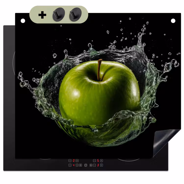Appel - Groen - Fruit - Water - Zwart Inductie beschemer met haakjes middel -3d