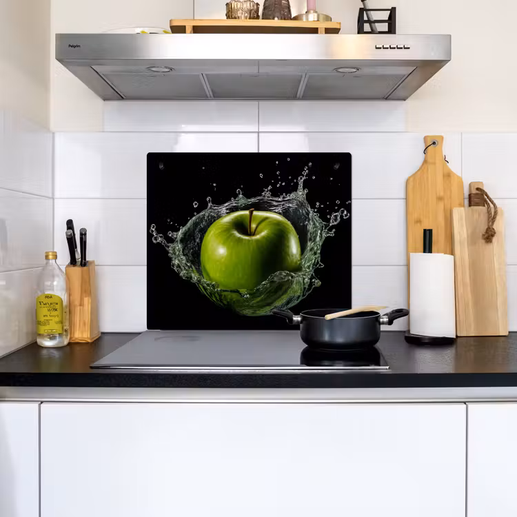 Appel - Groen - Fruit - Water - Zwart Inductie beschemer met haakjes middel -sfeer2