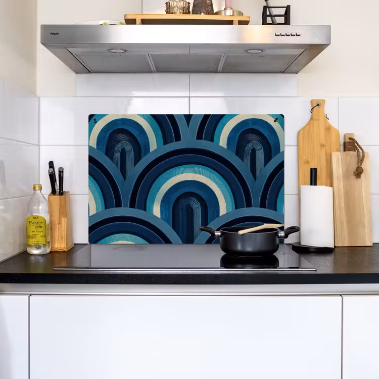 Bogen - Geometrisch - Patroon - Blauw - Retro Inductie beschemer met haakjes klein 777 -sfeer2