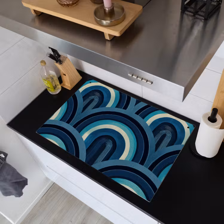 Bogen - Geometrisch - Patroon - Blauw - Retro Inductie beschemer met haakjes klein 777 -sfeer1