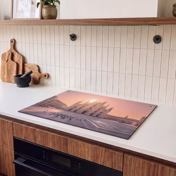 Architectuur - Milaan - Plein - Zonsopgang - Oranje Inductie beschemer met haakjes klein -sfeer1