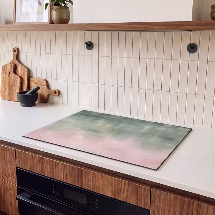 Kunst - Abstract - Modern - Groen - Roze Inductie beschemer met haakjes klein -sfeer1