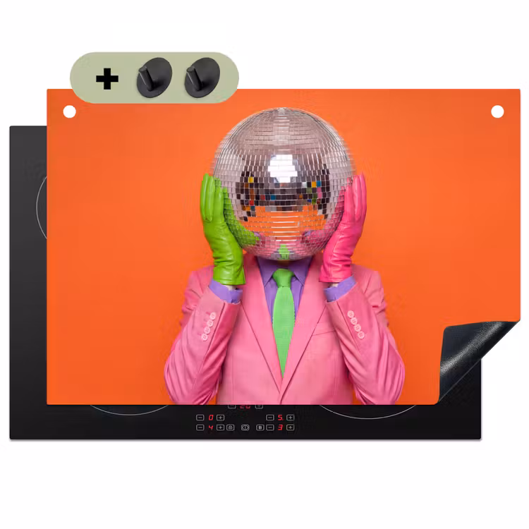 Kunst - Disco bal - Kleurrijk - Modern - Studio Inductie beschemer met haakjes klein -3d