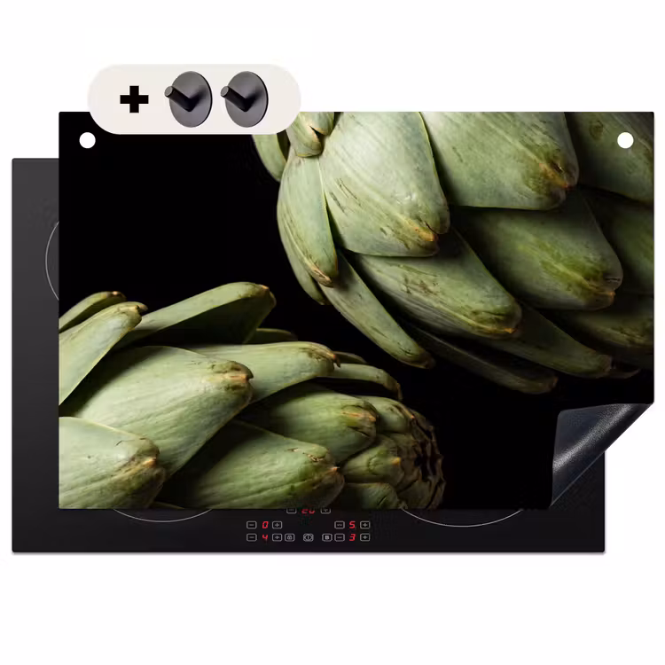 Induction Hob Cover & Splashback (2-in-1) - Artichoke - Green - Food - Artisjok - Groen - Eten Inductie beschemer met haakjes klein